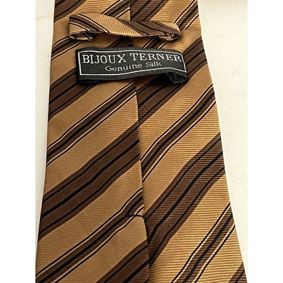 BIJOUX TERNER MENS TIE BROWN AND BLACK STRIPED 4 X 60 VTG - Picture 3 of 5